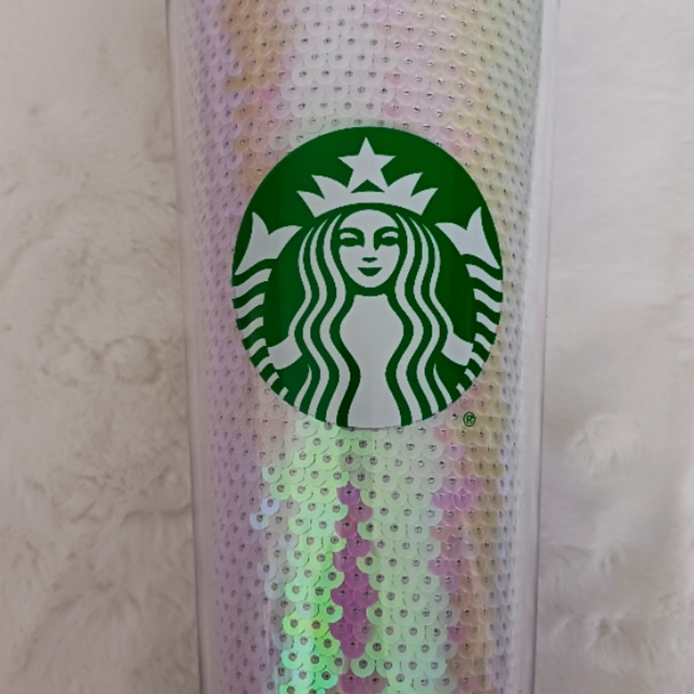 2020 Starbucks Xmas White Sequined Tumbler W/Out Straw No Stains
